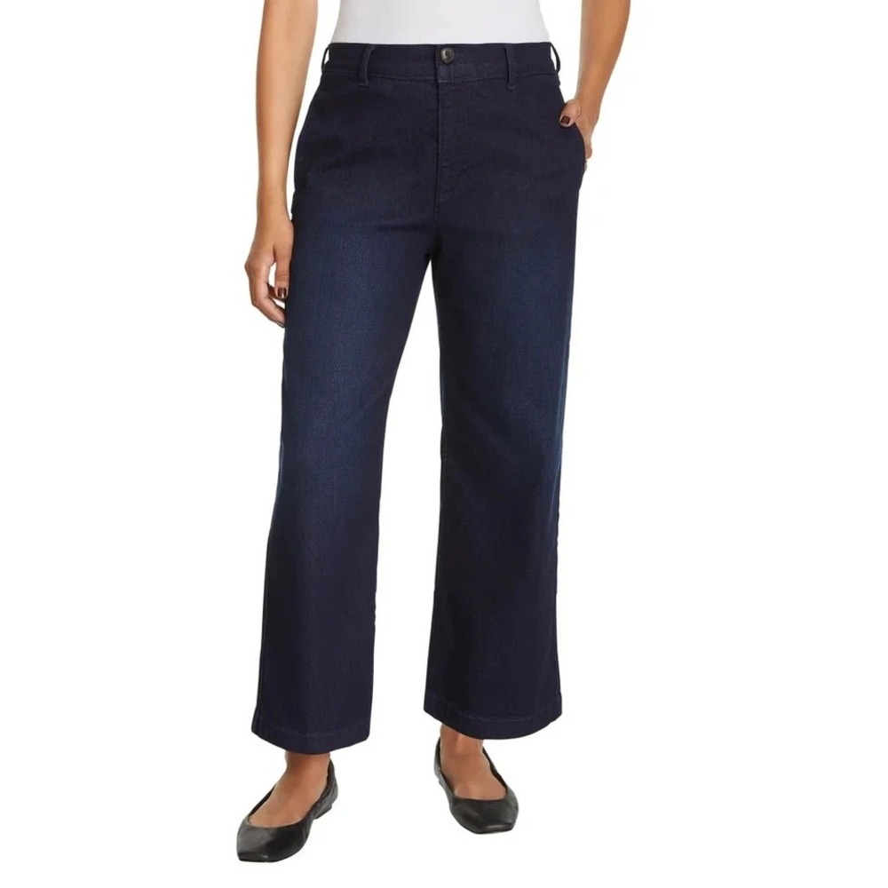 Ella Moss Womens Wide Leg Crop Pant Blue High Rise Trousers Size 10 NEW